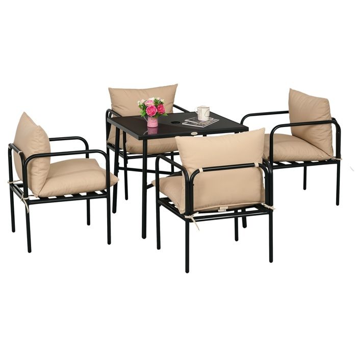 Outsunny - Ensemble table et chaises de jardin - Acier - 80x80x71cm - Noir Outsunny - Ensemble table et chaises de jardin - Acier - 80x80x71cm - Noir