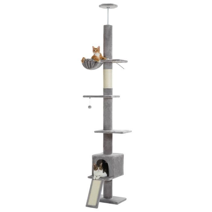 Meilleurs prix pour PAWZ Road Arbre a Chat au Plafond Ajustable 216-273 cm, Arbre à Chat avec Hamac & Condo & Ceinture Anti-Chute, Gris.