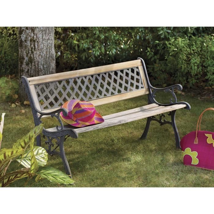 Banc De Jardin Avec Latte En Bois Et Fonte Couleur Naturel 115x41