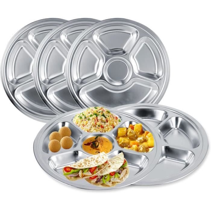 5Pcs Assiettes En Acier Inoxydable Assiette Compartiment Enfant Plateau 5pcs-assiettes-en-acier-inoxydable-assiette-compartiment-enfant-plateau