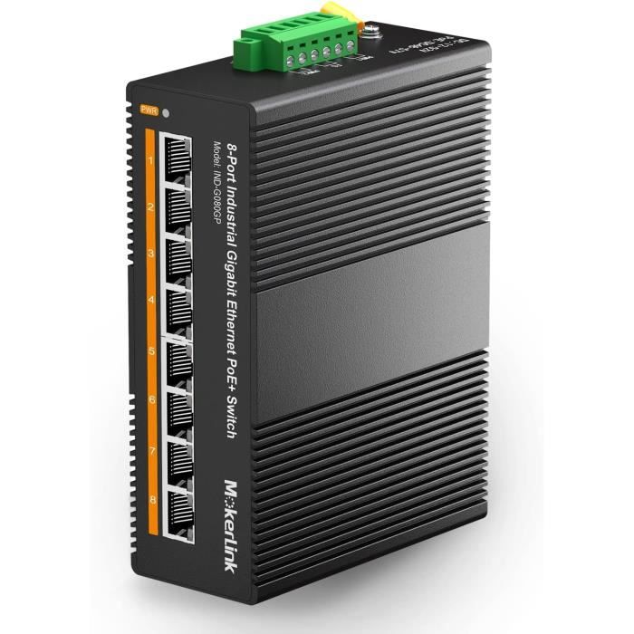 MokerLink 8 Ports Gigabit PoE Switch Ethernet Industriel sur Rail