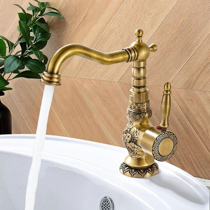 Rehomthy Robinet Salle de Bain, Mitigeur Lavabo Monocommande en Laiton, Robinet Lavabo Salle de Bain avec Poignée en Céramique, Laiton Antique, G3/8