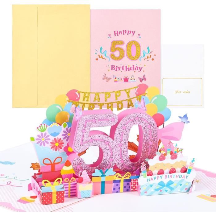 GREETING ART Carte Anniversaire De 50 Ans, Carte Cadeau Pop-up,Pop-up 3D Carte Anniversaire 50 Ans Pour Femmes, Mères, Filles, Hommes, Amis