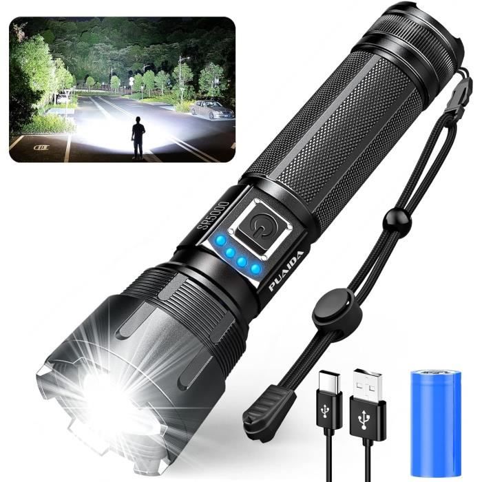 Lampe Torche LED Rechargeable Ultra-puissante - 1 000 000 Lumens (affiché) - Tactical - Noire - Marque Relybo