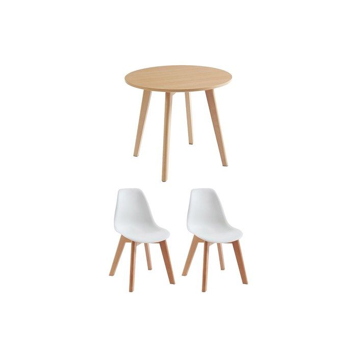 Ensemble table enfant LOULOUNE + 2 chaises LILINOU - Naturel et blanc
