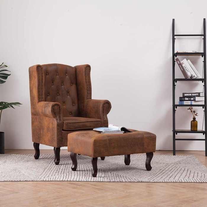 vidaXL Fauteuil Chesterfield et Repose-Pieds Chaise de Salon Pouf Siège de Salon avec Tabouret Maison Intérieur Salle de 281277