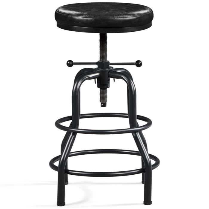 yaheetech tabouret de bar en similicuir tabouret haut rond réglable en hauteur avec deux repose-pieds chaise de cuisine métal noir