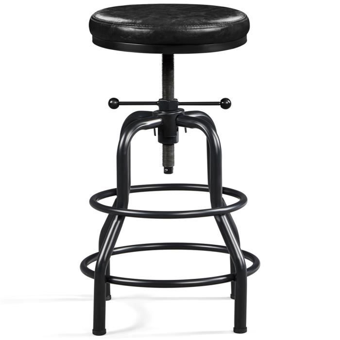 Yaheetech Tabouret de Bar en Similicuir Tabouret Haut Rond Réglable en Hauteur avec Deux Repose-Pieds Chaise de Cuisine Métal Noir Yaheetech Tabouret de Bar en Similicuir Tabouret Haut Rond Réglable en Hauteur avec Deux Repose-Pieds Chaise de Cuisine Métal Noir