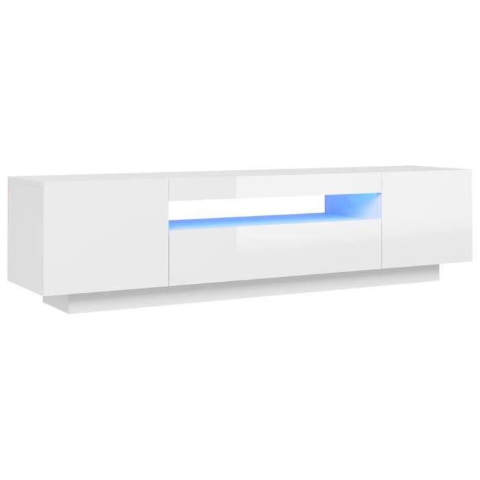 Meuble TV HOMTAKIE Avec LED RGB - 160x35x40cm - Blanc - Bois Ingénierie