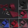 32 -Ensemble cravate en soie pour hommes, couleur unie, Polyester, Jacquard, tissé, nœud papillon, Vintage, rouge, bleu, pour marié,-1
