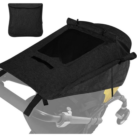 Pare-Soleil Poussette UPF 50+ - Auvent Étendu Avec Fenêtre - Protection UV Et Imperméable - Noir