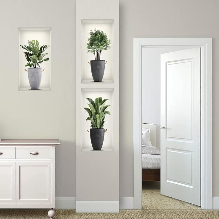 Autocollants muraux de vase 3D, 4 pièces, autocollant mural, salon