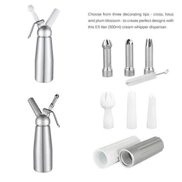Siphon à Chantilly Professionnel En Inox - 500 Ml, 3 Douilles Incluses - Pour Crèmes, Mousses Et Décorations