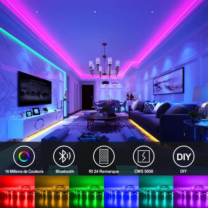 Ruban LED, 10M WIFI Bluetooth Bande LED RGB 12V, Led Ruban Lumineuse  Flexible Multicolore Auto-adhésif avec Télécommande 24 Touches, pour  Maison, Cuisine, Noël, TV, Chambre Décoration