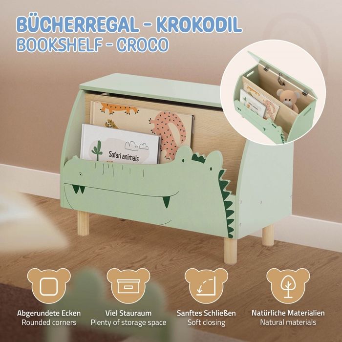 Joyz Bibliothu00e8que Pour Enfants Design Sapin, 60x38x70,5 Cm, Vert Nature, U00c9tagu00e8re U00e0 Livres En Bois Etagere A Jouets Avec 3 Compartiments Et 4 Roulettes 92757049