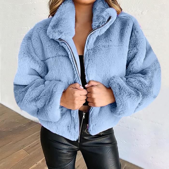 Veste fausse fourrure bleu online
