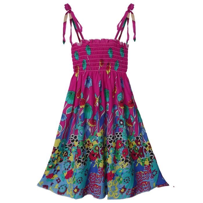 Inlzdz Enfant Fille Robe a Bretelle Ete Boheme Floral Robe de Plage Vacances Multocolor 5 12 Ans Rose Rose Cdiscount Pret a Porter