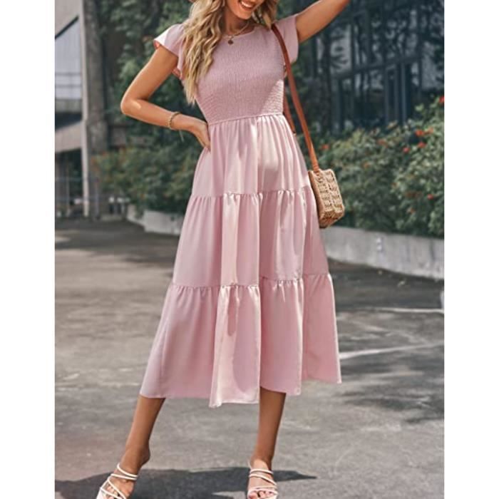 Robe Maxi Longue Midi Femme MARQUE Ete Decontractee Taille Smockee Rose Rose Cdiscount Pret a Porter