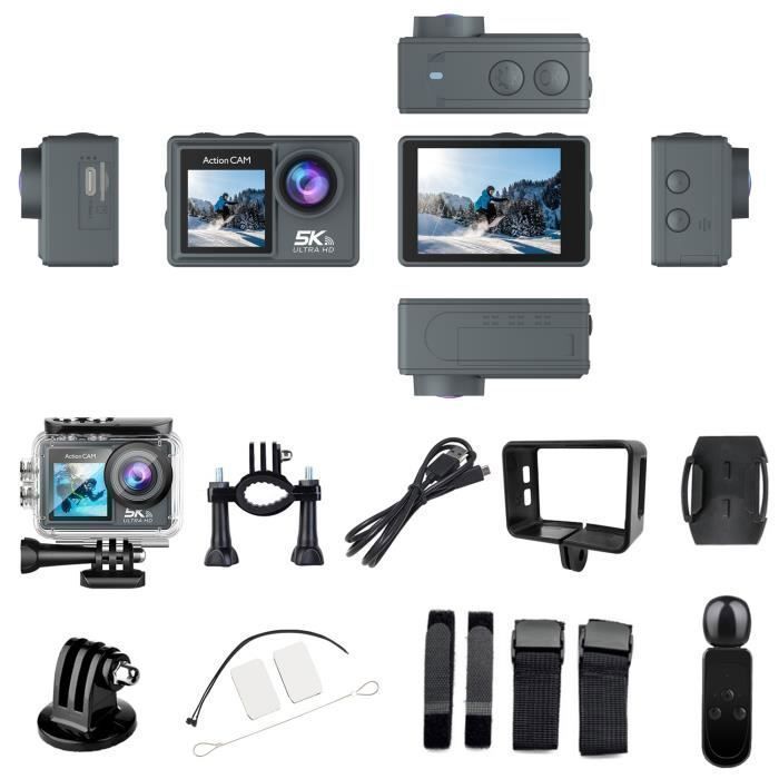 Camera Sport 5K 30FPS Avec Microphone Sans Fil, Double Ecran, 50MP, EIS, 2 Batteries, Caméra Etanche 40M,Avec Accessoires - Appareil Photo