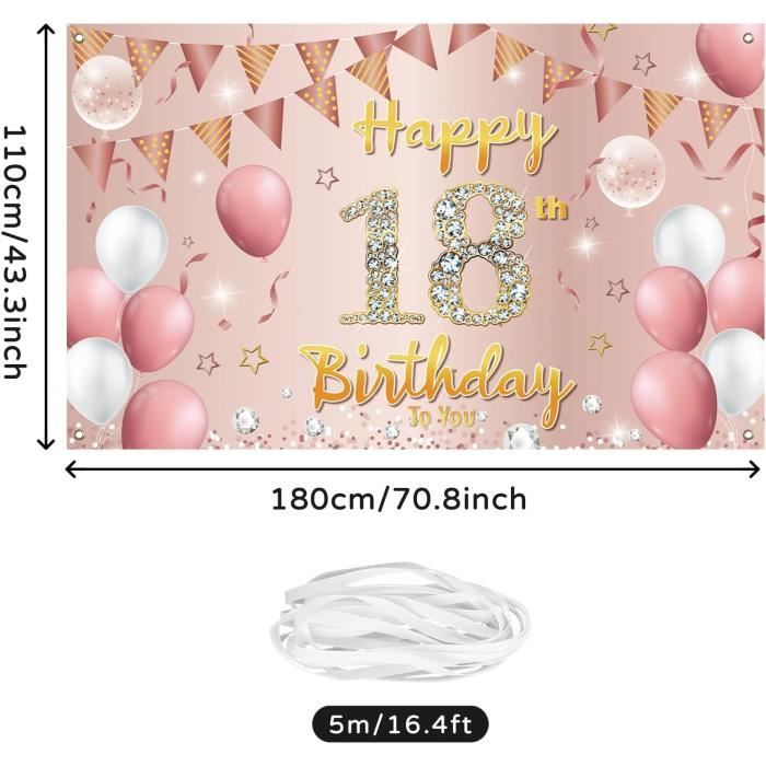 Décorations Anniversaire 18 Ans Or Rose - Banderole Happy 18th Birthday & Fanions à Suspendre Pour Fête Inoubliable