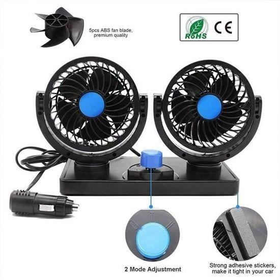 Ventilateur Voiture 12V Double Tête 360° – Ventilateur Allume-Cigare 2 Vitesses, Rotation Complète, Idéal SUV Camion Camping-Car