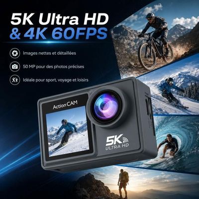 Surfola Caméra Sport 5K 30Fps 24Mp, Caméra Étanche 40M Et 2 Piles 1350mah Batteries Wifi Camera D Action Avec Ecran Lcd Tactile Ultra Hd Stabilisateur Telecommande 2 4 G Microphone Double Externe Integre