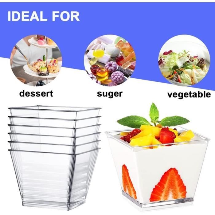 Lot De 60 Verrines à Dessert Plastique 55 Ml Avec Cuillères – Ronde Transparent – Parfait Pour Puddings, Mousses, Glaces & Fêtes