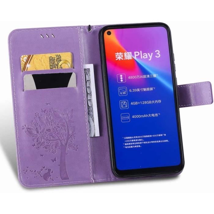 Coque Honor Play 3 Cuir Pochette avec Fente Carte Magnetique Stand Flip Silicone Honor Play 3 Arbre Cadeau Viol E Cdiscount Telephonie