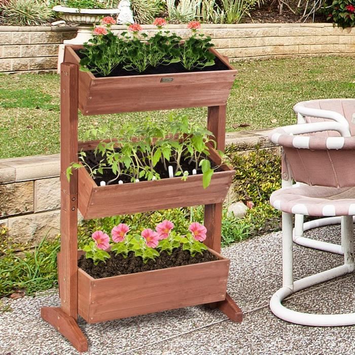 Lot De 2 Supports De Plantes En Bois à 3 étages-étagère