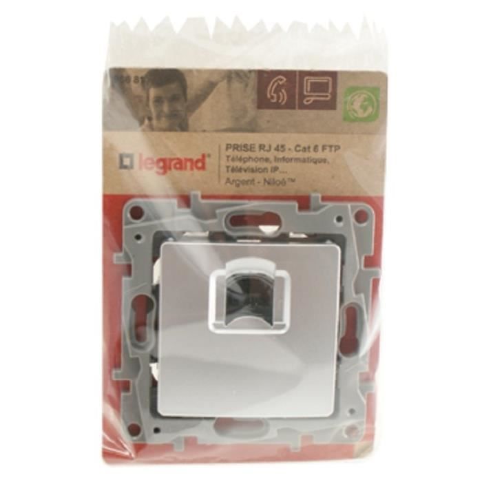 Prise TV Antenne Simple Mâle Legrand NILOE - Modèle 96678, Couleur Gris Argent, Pour Installation Murale