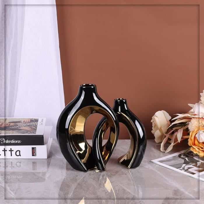  oliruim Ceramic Vase - Black and Gold Decorative Vase