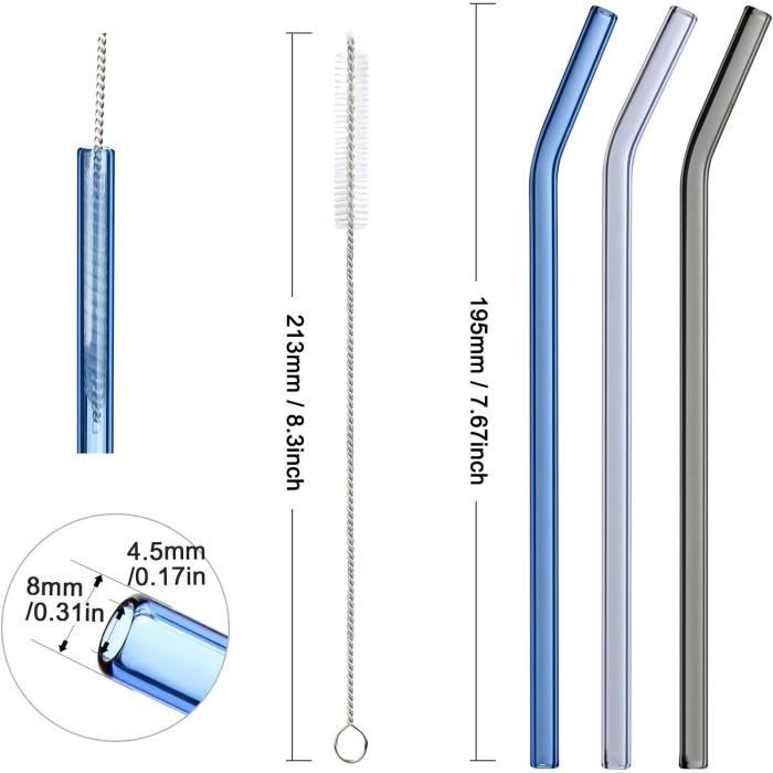 12 Pailles En Verre Réutilisables, Mesurant 17,8 Cm X 8 Mm, Avec 10