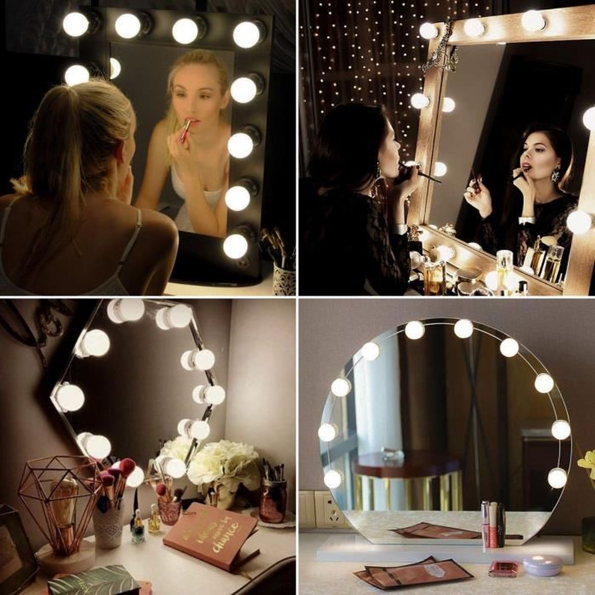 Kit déclairage de vanité Lampe cosmétique portable pour salle de bain Lumière de maquillage 2 pièces Lampes de LED pour miroir Alimenté par USB Lumière naturelle 