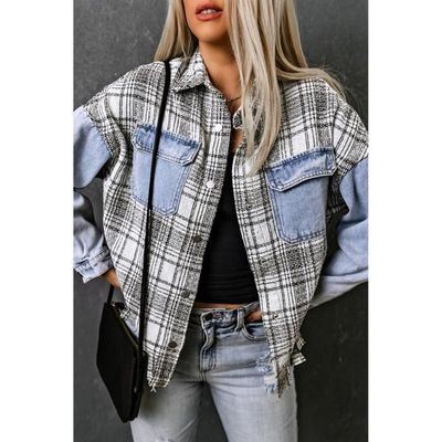 OOTDAY Blouson Veste en Jean Bi matiere Manches Manteau Legere Blazer Printemps Femme LC854131 4 Bleu ciel Cdiscount Pret a Porter