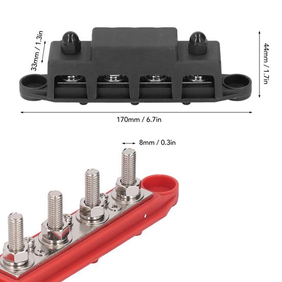 Barres De Distribution 12-48V 250A - Lot De 2 (Rouge/Négatif Noir) Avec Vis M8 - Pour Voiture, Camping-car, Bateau