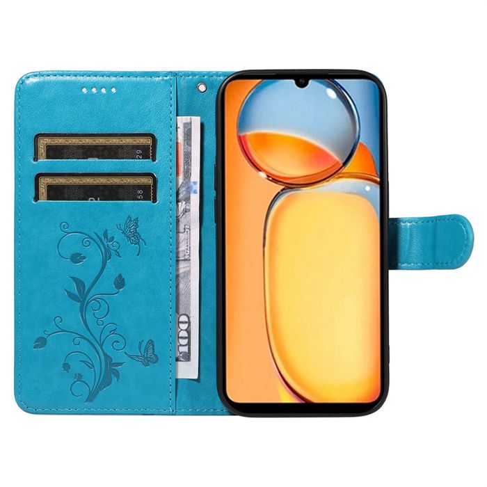 Cover A Libro In PU Con Motivo Viola Farfalla Per Xiaomi Redmi 13C E POCO C65, Custodia Portafoglio Con Slot E Calamita