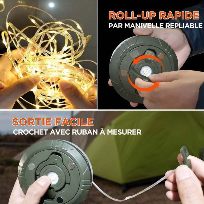 Guirlande lumineuse de camping enroulable - Portable et polyvalente