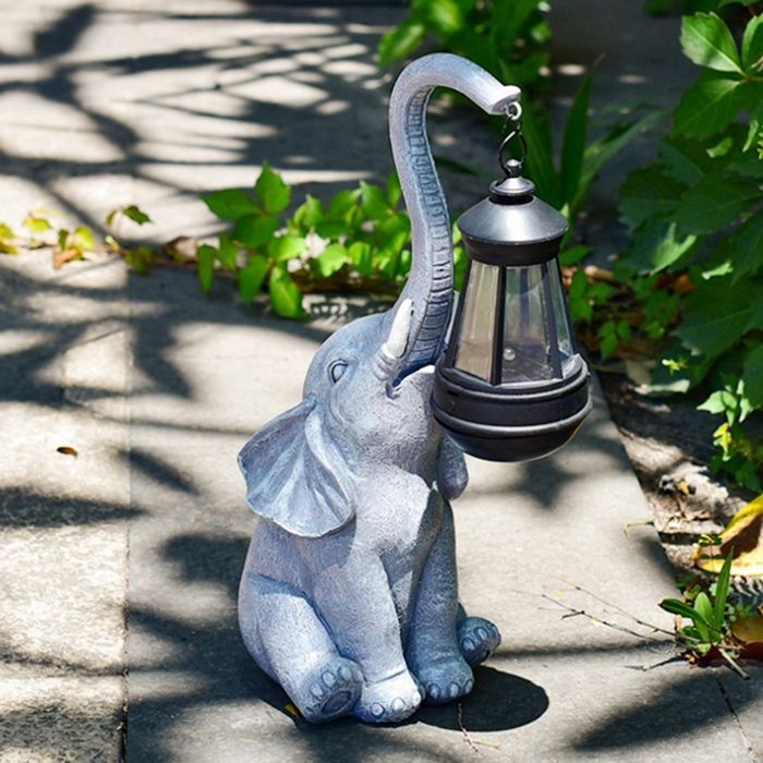 Statue Jardin Solaire Mère & Bébé Éléphant – Lumière LED – Décoration Extérieure Chaleureuse & Cadeau