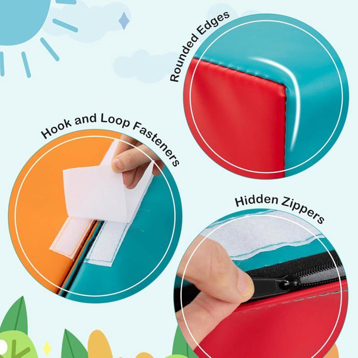 GOPLUS – 8 Modules De Motricité En Mousse Avec Revêtement Simili Cuir – Tapis D'escalade Pour Enfants 3+, Combinaison Personnalisable