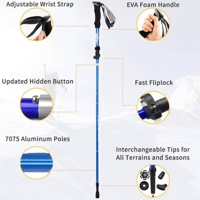 Bâton De Randonnée Wsobue En Aluminium 7075 – Ultra Léger, Réglable 110-130 Cm, Pliable 36 Cm, Poignée Mousse, Embouts Neige/route
