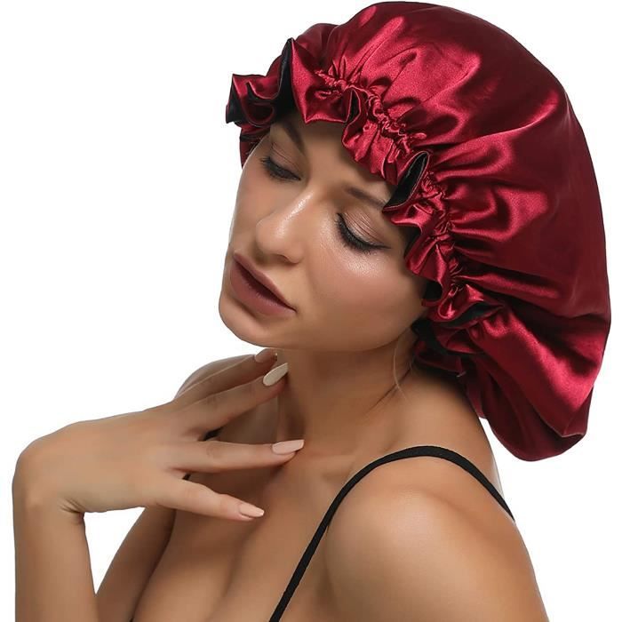 Bonnet de nuit en satin et soie - Pour femme - Double couche réglable -  Pour cheveux bouclés - Taille XL - Noir et rouge : : Beauté et  Parfum