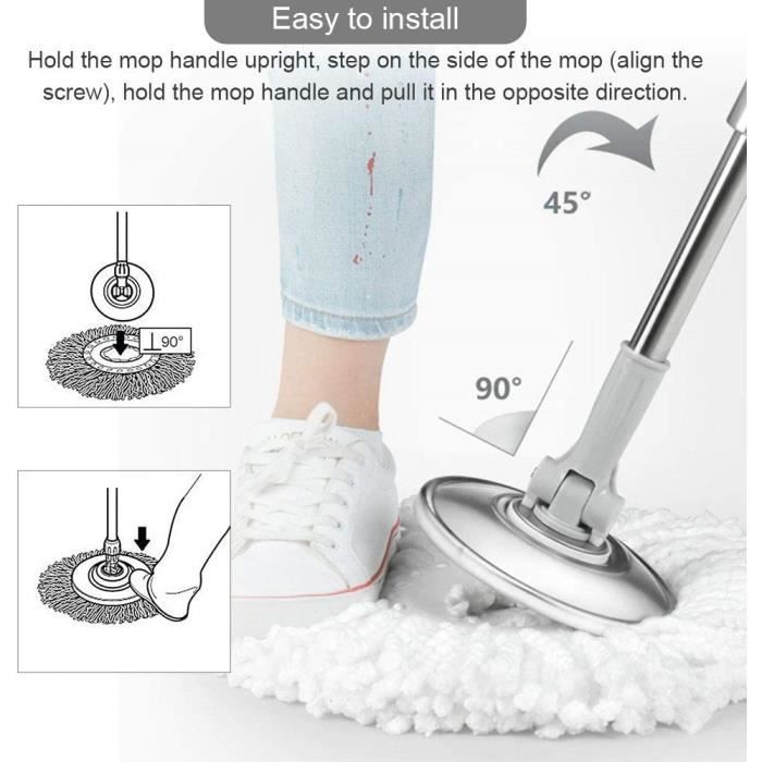 Lot De 2 Têtes De Vadrouille Microfibre 360° - Pour Nettoyage Des Sols - Compatible Serpillière à Essorage