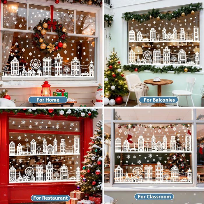 10 Feuilles Autocollants Noël Fenêtre - Stickers Père Noël Réutilisables, Amovibles Sans Trace, Décoration Intérieure