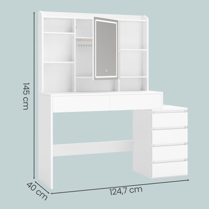 Miroir LED Susany Pour Salle De Bain - Blanc 60x37 Cm - Lumineux Mural Avec étagère
