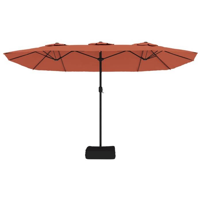 Parasol Déporté 3m Avec LEDs Solaires VidaXL - Mât Acier, Toile Polyester UV, Inclinaison, Couleur Terre Cuite