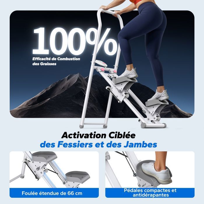 Stepper Vertical Pliable, Machine D'escalier Fitness, Blanc, Capacité 120kg