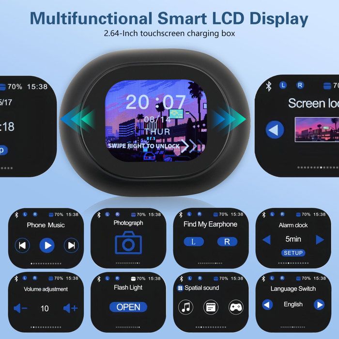 Écouteurs Traducteur IA 144 Langues – Traduction Instantanée Temps Réel Bluetooth 5.4, Affichage Numérique, Compartiment Pivotant
