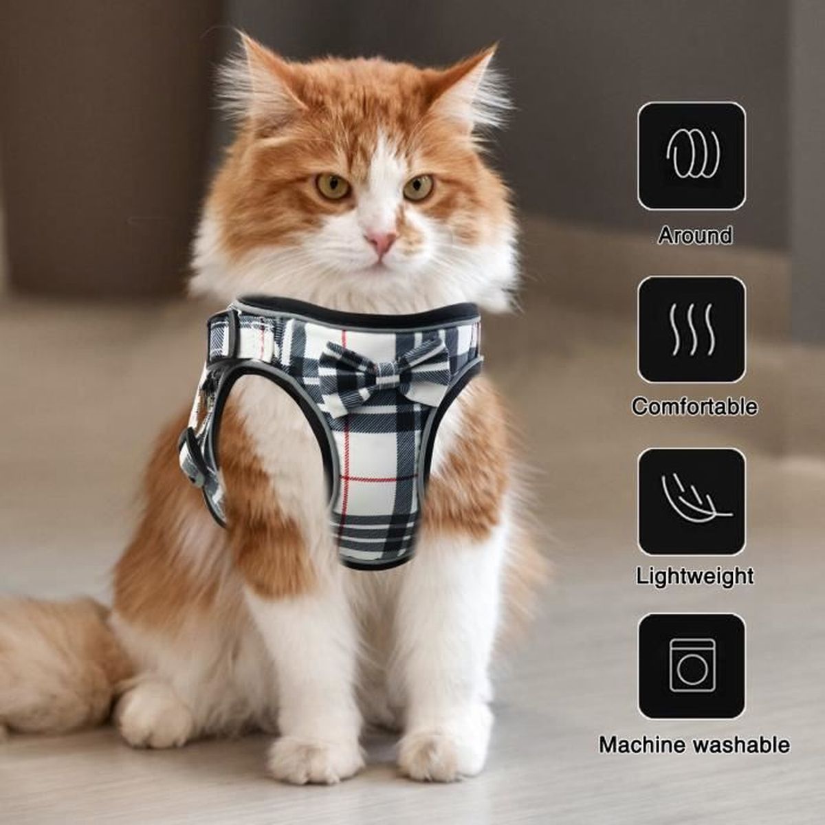Harnais Voiture Chat Mignon Fashion Ecossais Ceinture Chat Taille S Noir Blanc Cdiscount