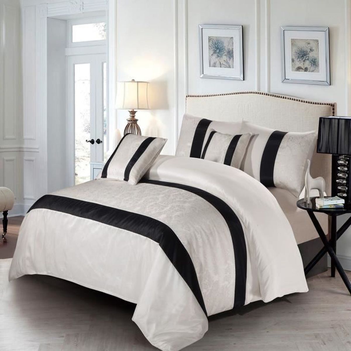 Dessus De Lit Et Double Rideaux Assortis Imperial Rooms Couvre Lit Matelasse Jacquard En Fausse Soie 240x260cm 2 Taies D Oreiller 50x70cm Blanc Achat Vente Jetee De Lit Boutis Cdiscount