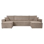 LOUNGITUDE Canapé d'angle FARAH panoramique convertible 6 places en velours cotelé - Taupe